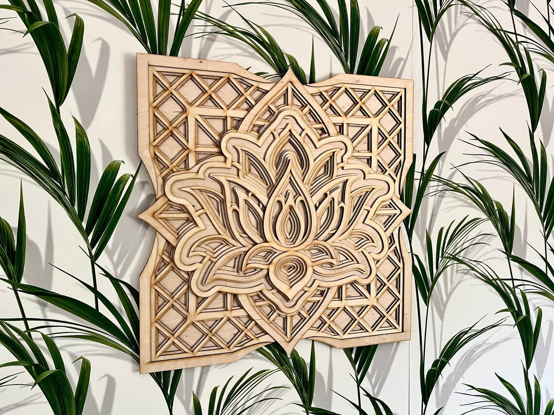 Lotus Flower Modern Mandala Art  | Wooden Wall Decor