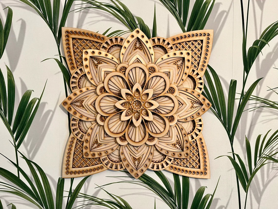 Dahlia Flower Modern Mandala Art  | Wooden Wall Decor