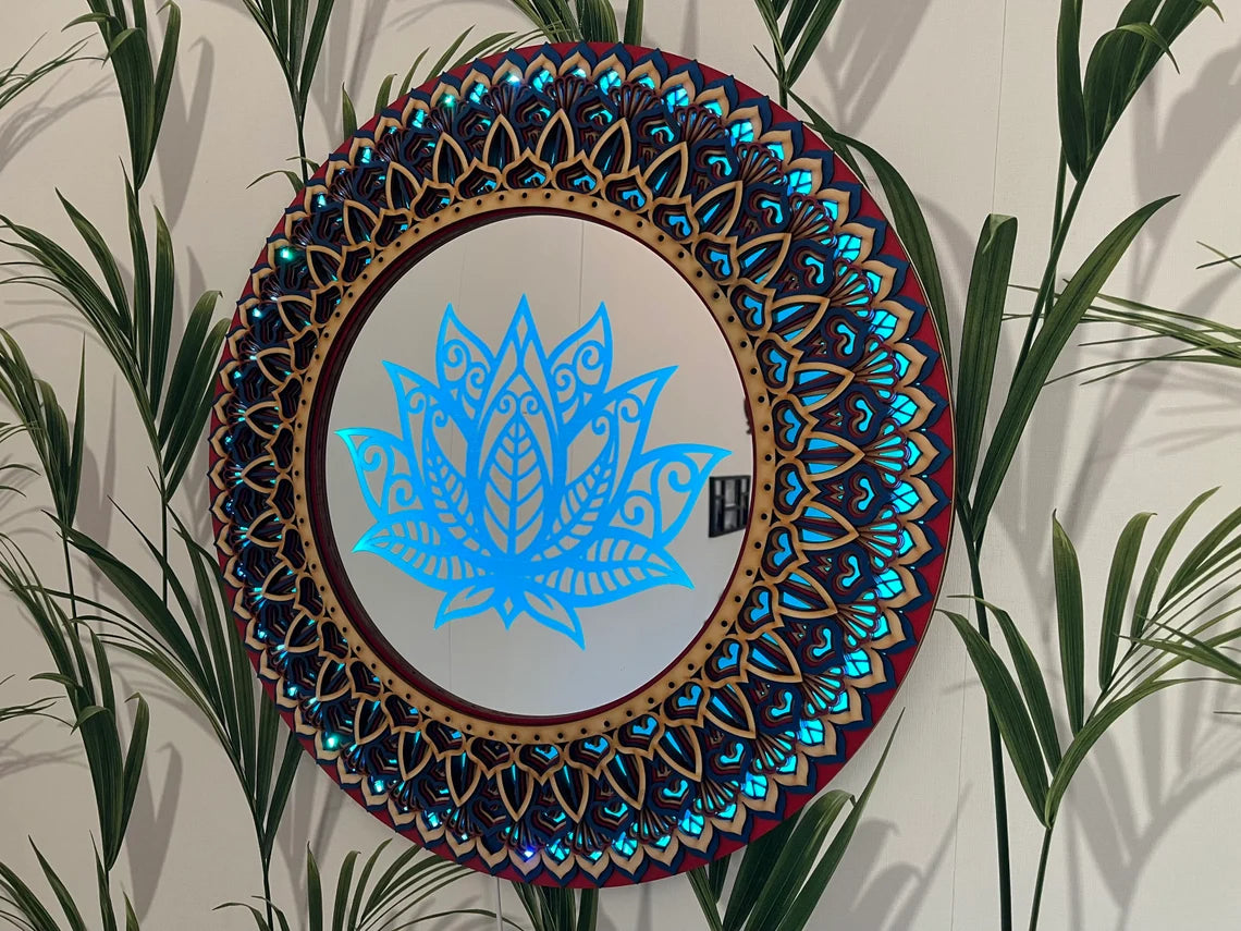 Lotus Flower Mandala Wall Art LED Wall Hanging |  Wooden Wall Decor