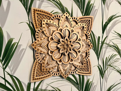 Dahlia Flower Modern Mandala Art  | Wooden Wall Decor