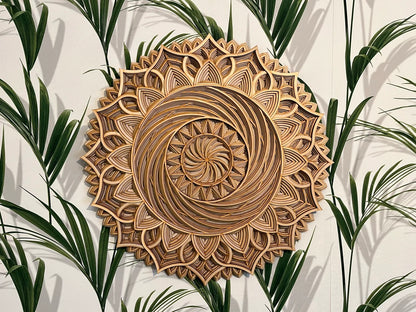 Round Mandala Spiral Flower Design | Wooden Wall Decor