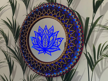 Lotus Flower Mandala Wall Art LED Wall Hanging |  Wooden Wall Decor