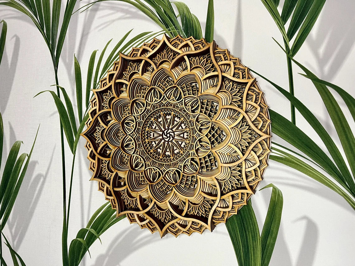 Star Design In Circle Floral Geometric Design | Wooden Wall Decor