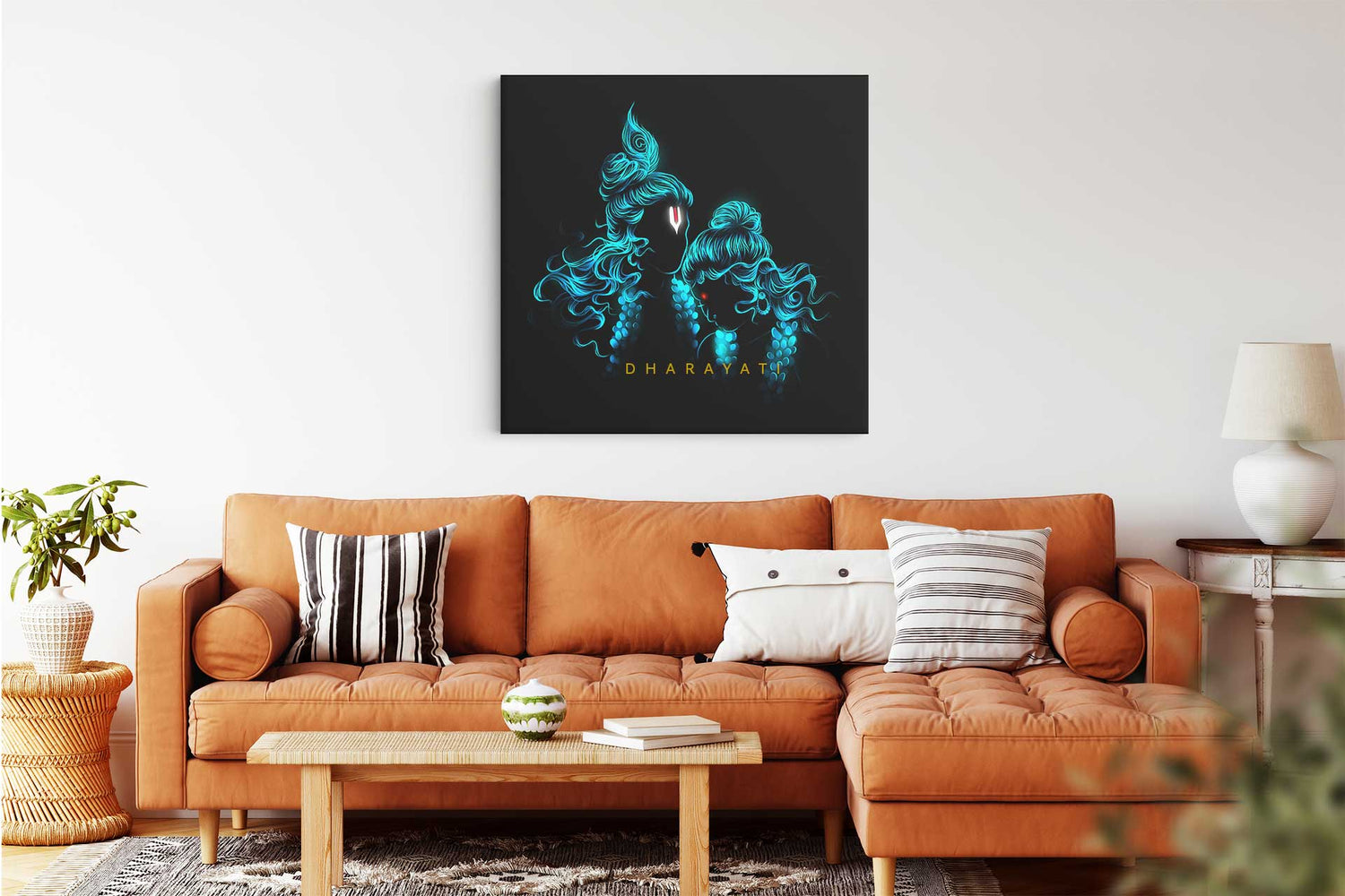 Divine Love: Radha Krishna in Teal - Canvas Art