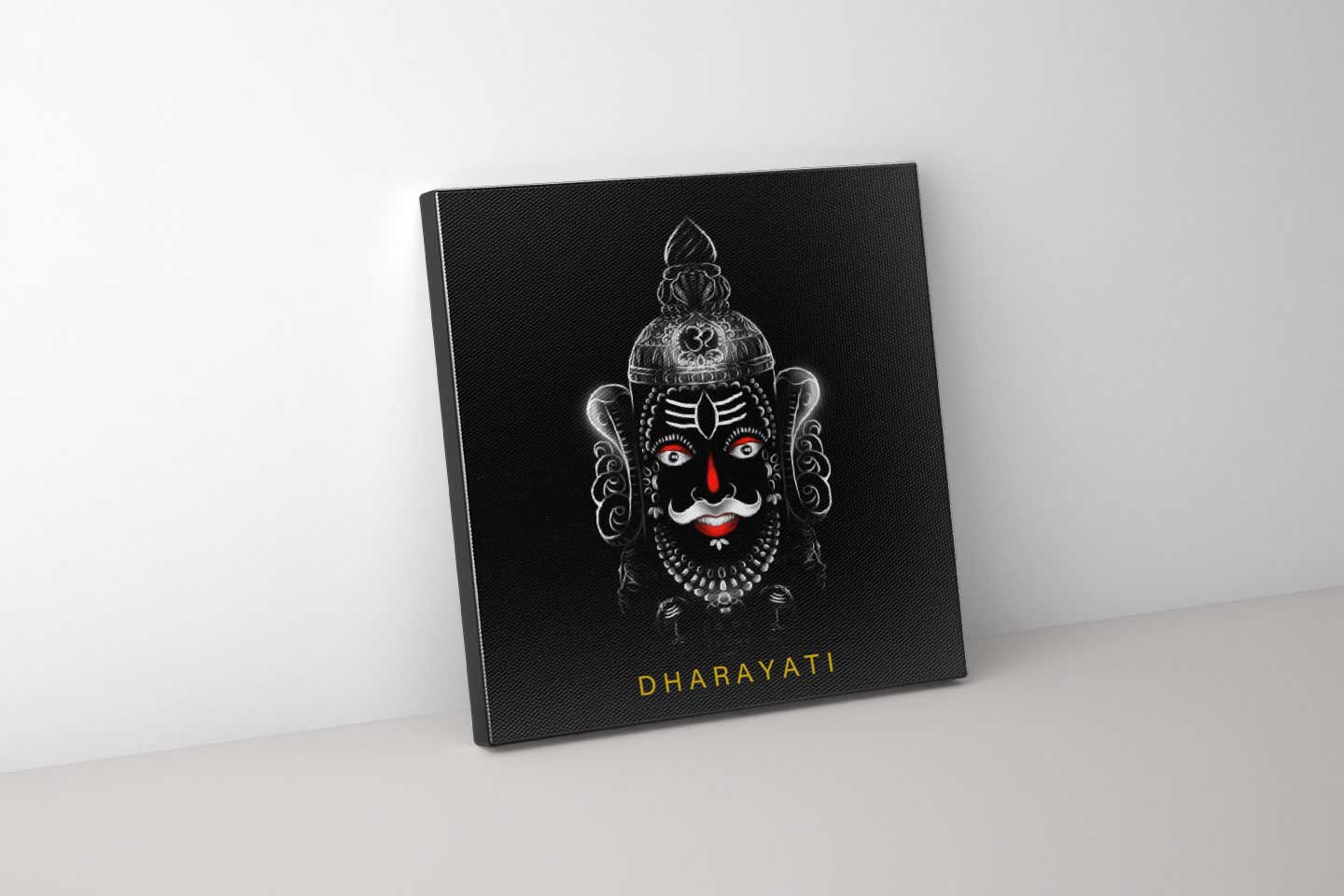 Divine Serenity: Smiling Mahakal in Red and White - Canvas Art