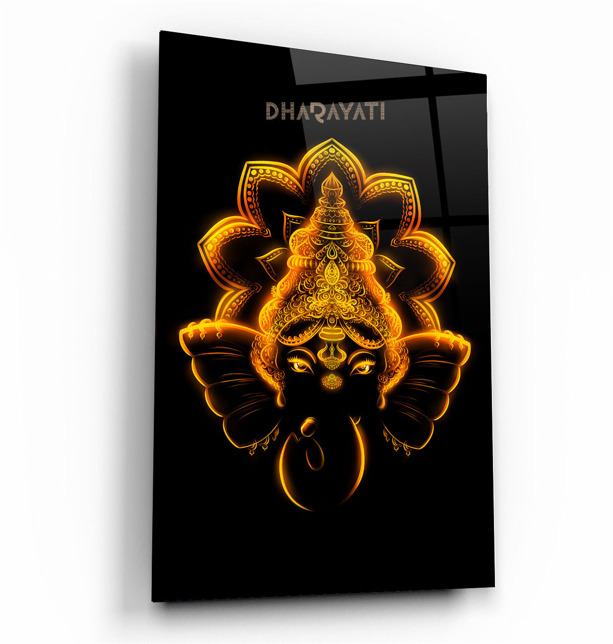 Ganesha Face with Black Background Glass Wall Art - Embrace Divine Energy