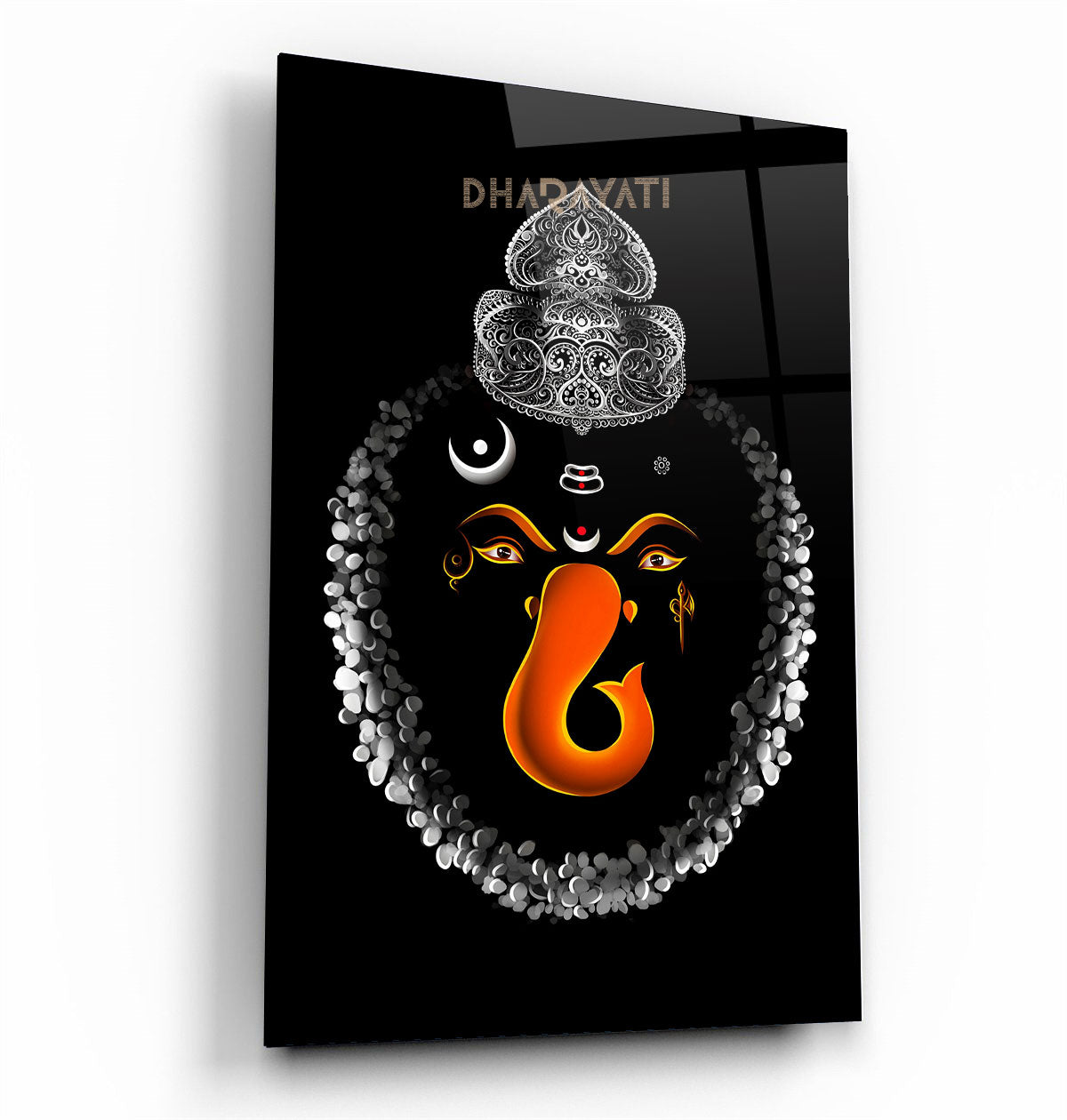 Ganesha Face with Black Background Glass Wall Art - Embrace Divine Energy