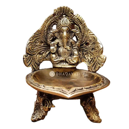 Brass Diya Ganesha Carving