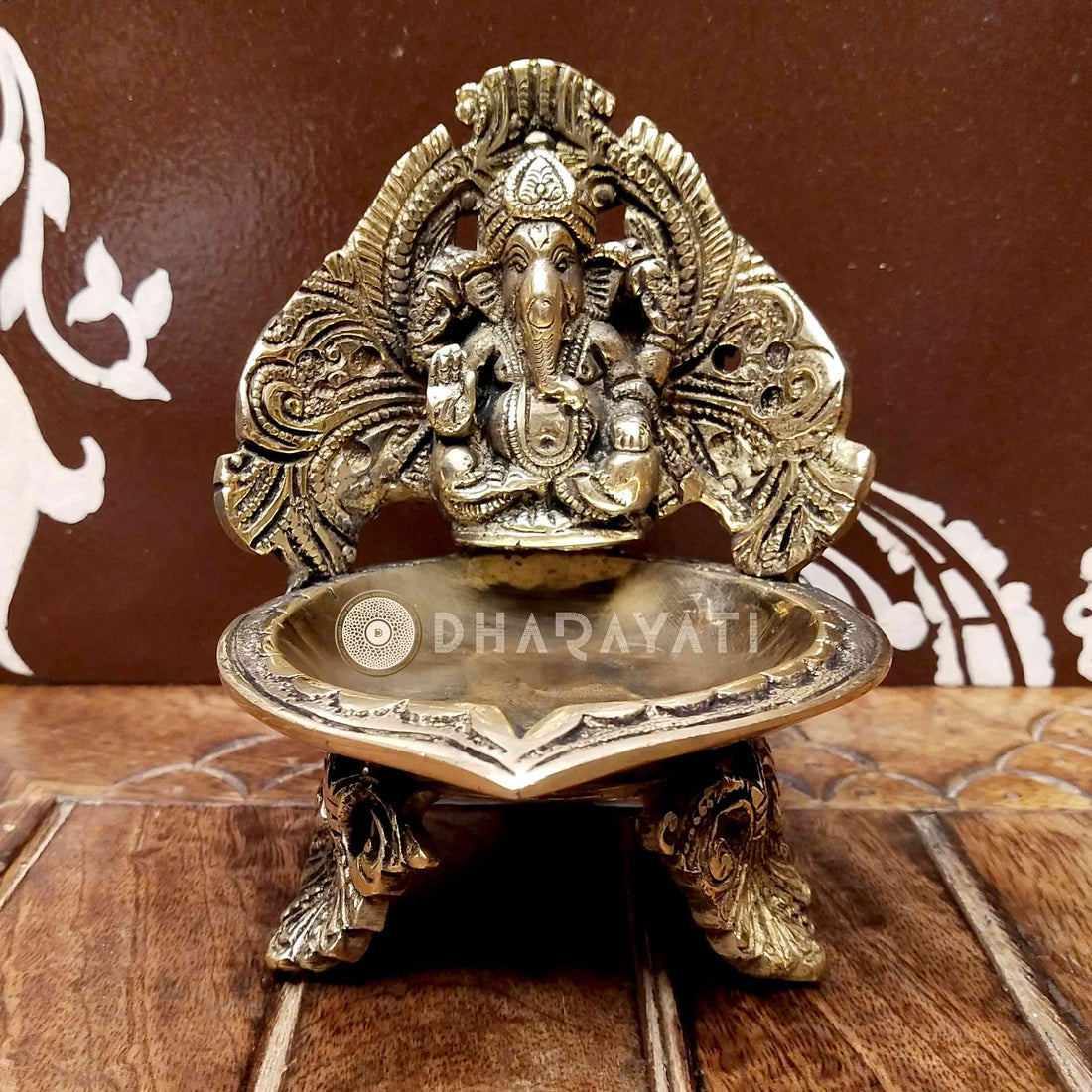 Brass Diya Ganesha Carving